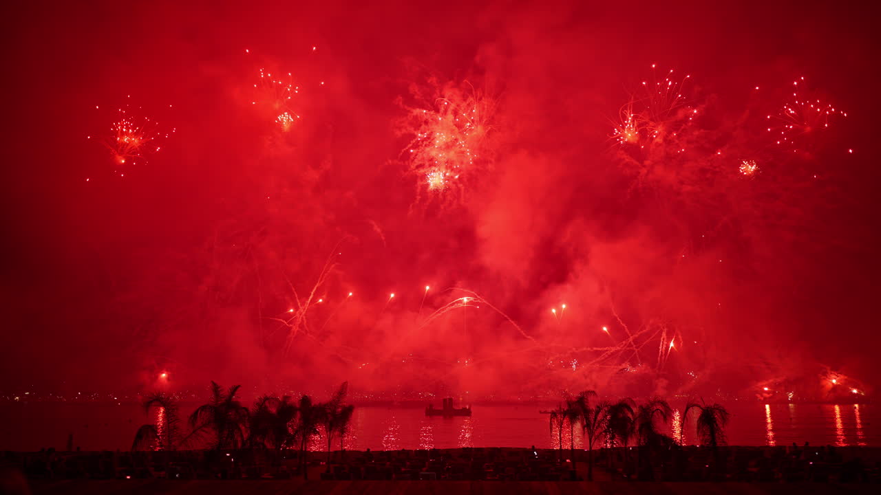 Fireworks on the sky at the Cannes Fireworks Festival at night