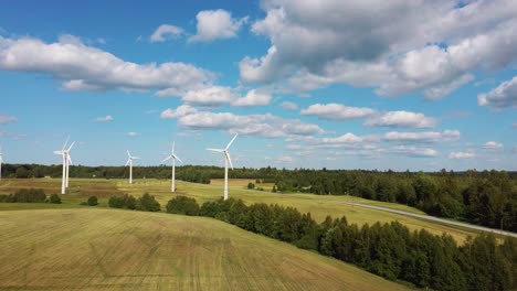 Aerial-View-of-Wind-Farm-or-Wind-Park,-With-High-Wind-Turbines-for-Generation-Electricity