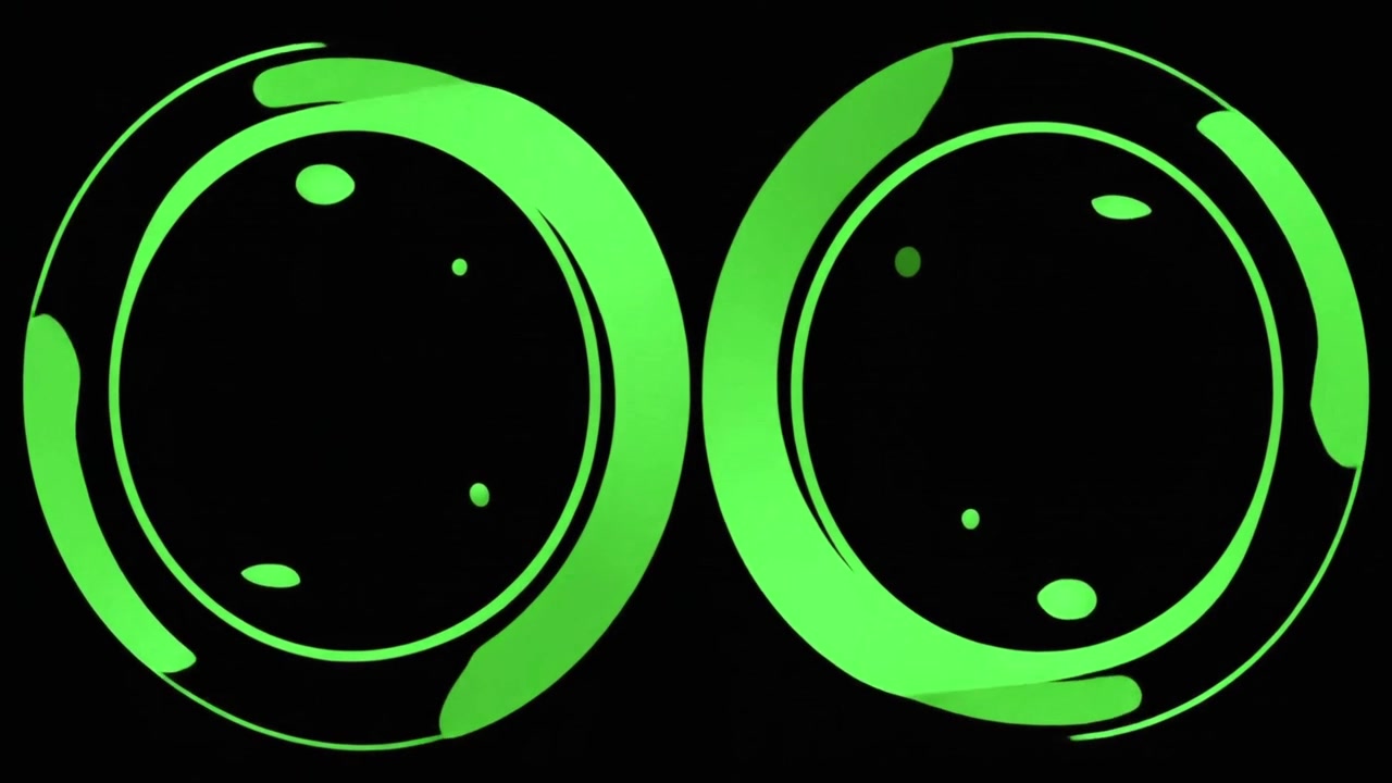 Abstract Green Glowing Circles Rotating on Black Background