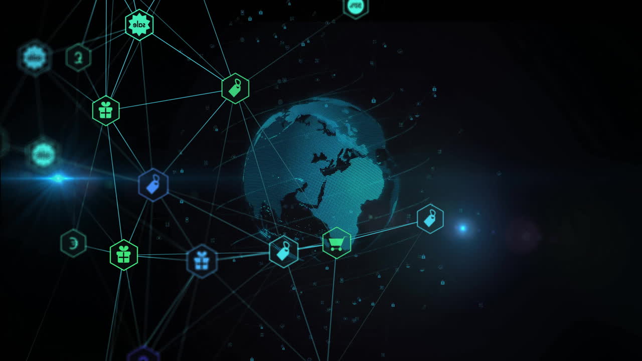 Global network connections and data exchange animation over digital ...