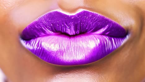 cerca de los labios brillantes púrpuras