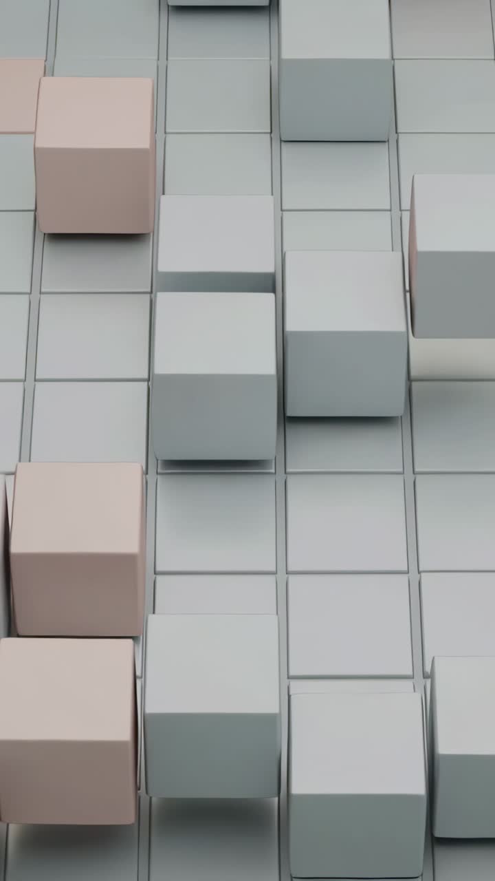 Vertical video: Cubes on grid rising and lowering in waves by pulse, making pink gray pattern