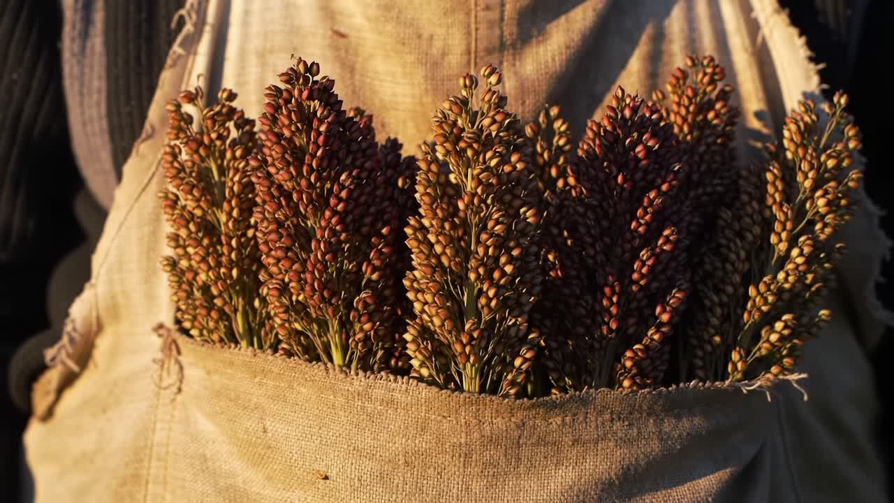 Farmers Harvest Grains While Showcasing Traditional Techniques in the Golden Light of Evening