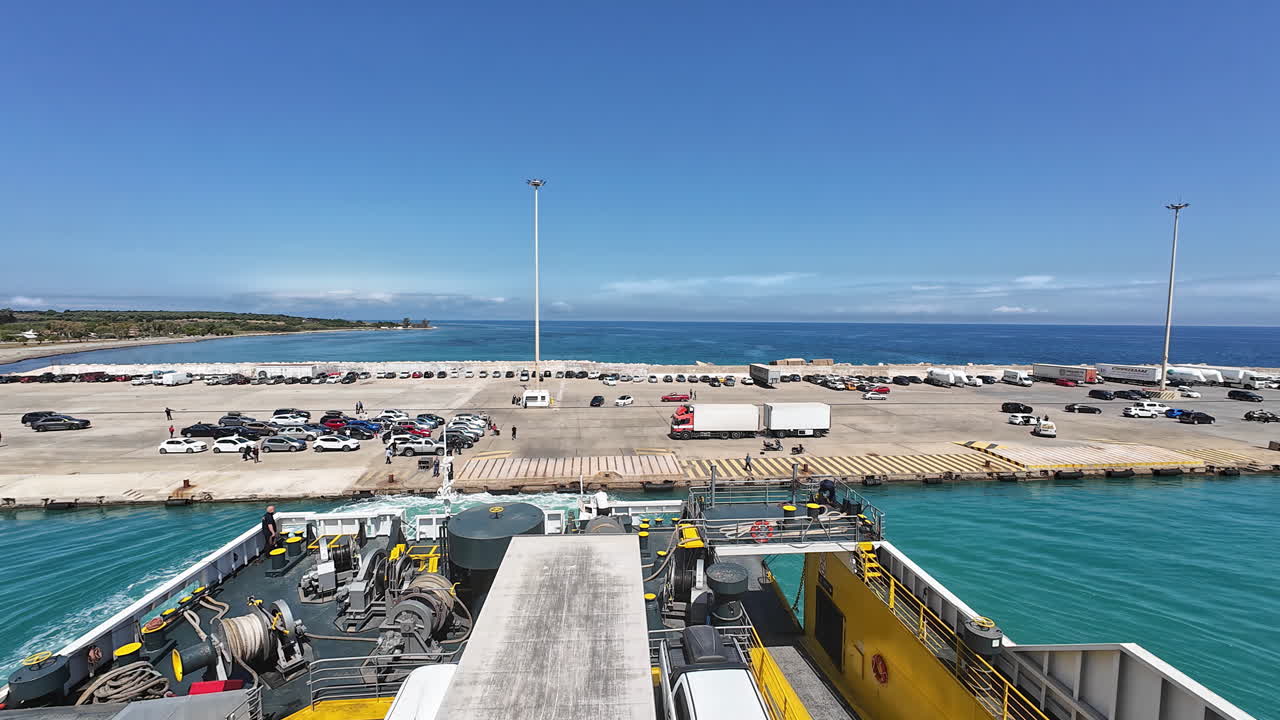 Arriving by ferry in Port Killini, Kyllini Greece, moored shipping transportation