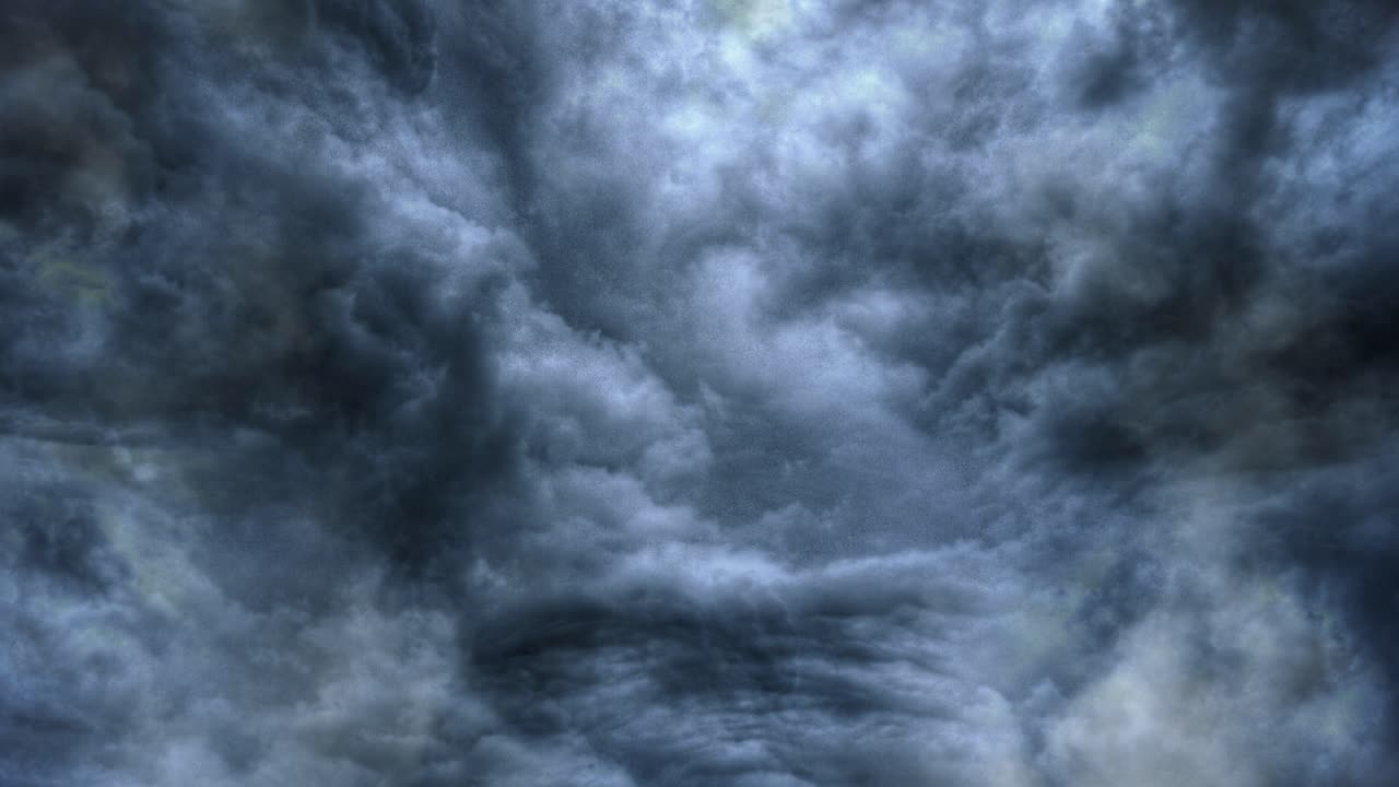 thunderstorm inside moving dark clouds, point of view