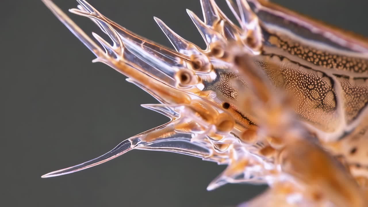 Close-up of a Translucent Crustacean's Spiky Head