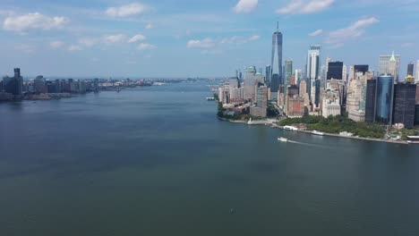 a bird's eye view over upper bay with a boat sailing by below