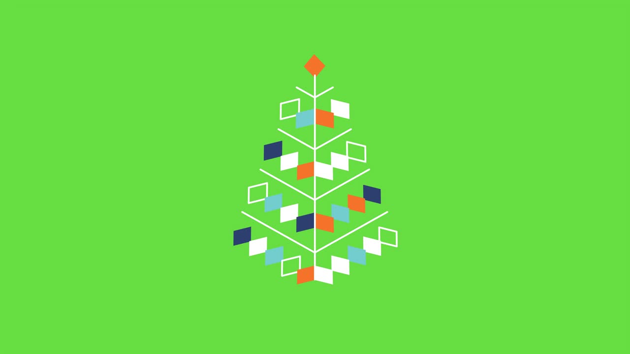 4k video of cartoon Christmas tree with garland and star on top.