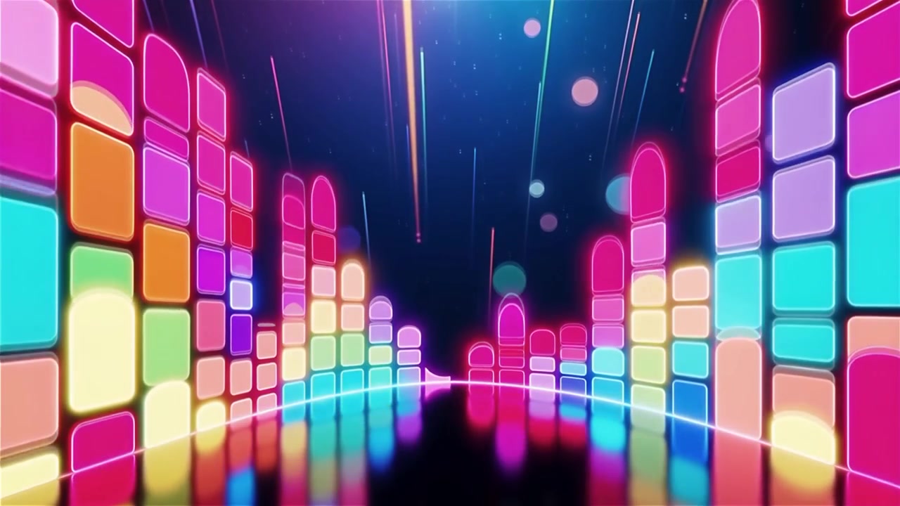 Futuristisk regnbuefarvet neon musik equalizer visualisering baggrund.