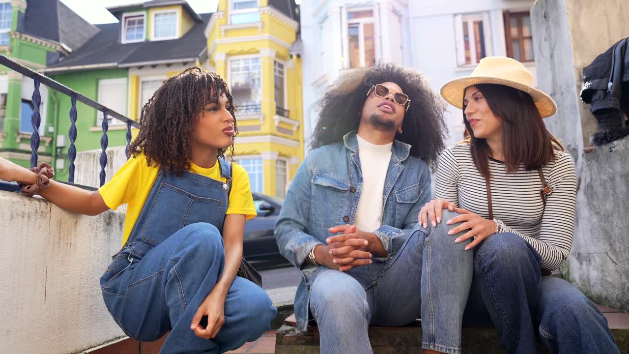 Group of friends talking outdoors in the city