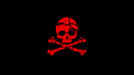 skull with bones. white and red on a black background