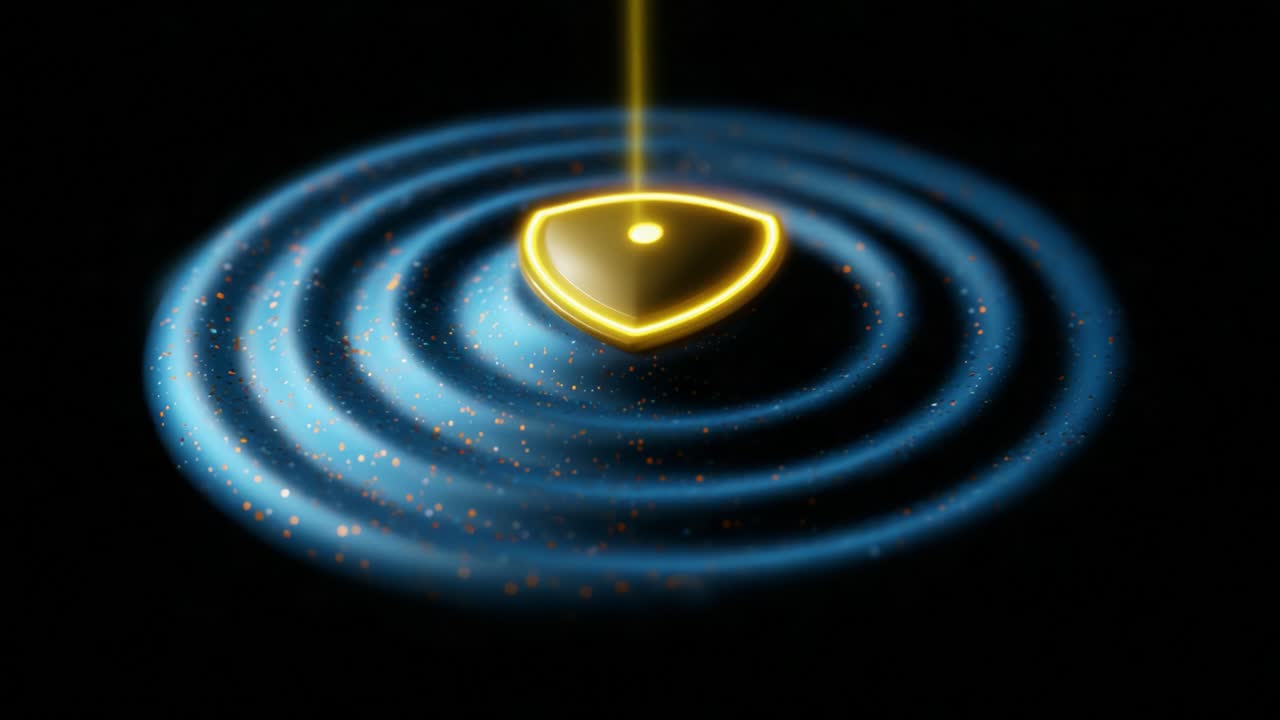 Illuminated Shield Generating Energy Waves with Radiant Light in a Dark Background, Showcasing Dynamic Patterns of Motion and Vibrancy in the Midst of Calming Waves