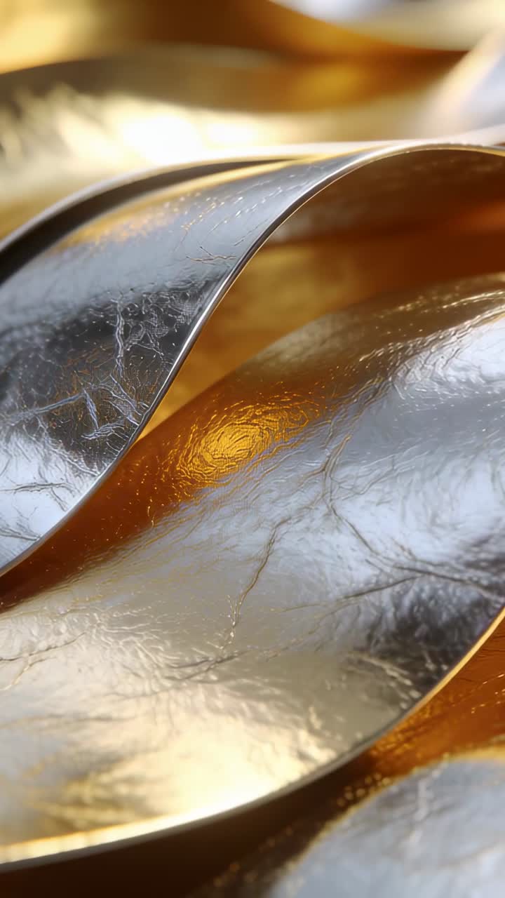 Flusso astratto dinamico di onde metalliche dorate e argentate