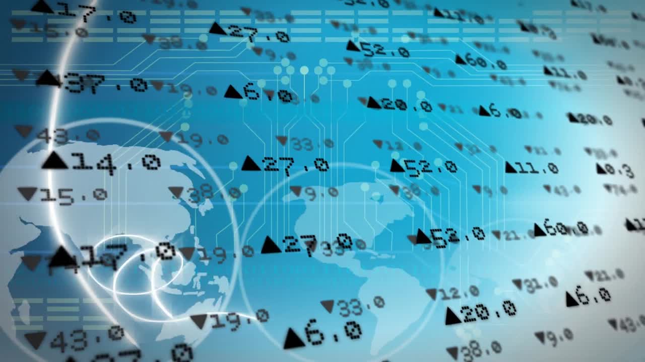Stock market data processing against globe spinning