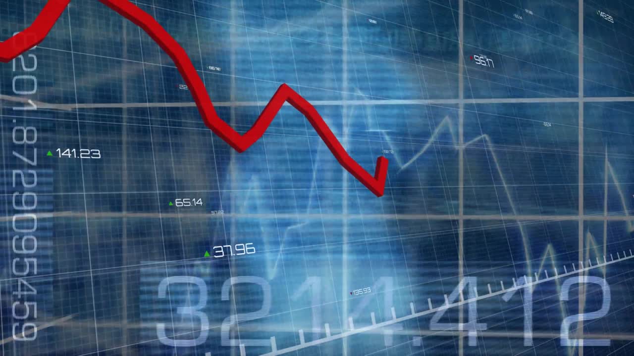 animación del procesamiento de datos financieros sobre un fondo azul