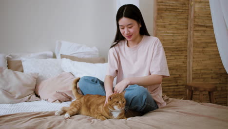 woman petting a cat