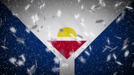 saint martin flag falling snow loopable, new year and christmas background, loop