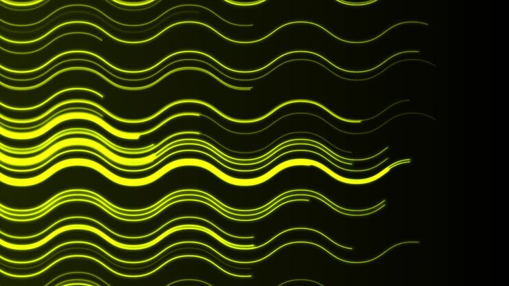 Bright yellow neon wavy lines abstract tech motion background
