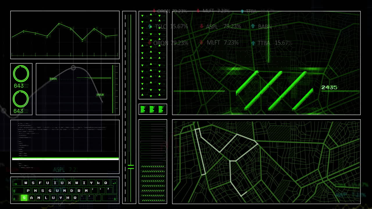 어두운 배경 위의 디지털 데이터 처리의 애니메이션