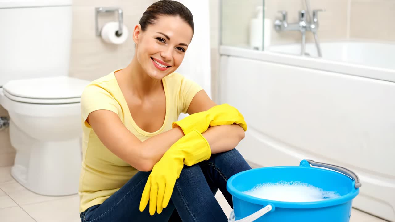 Woman cleaning the bathroom