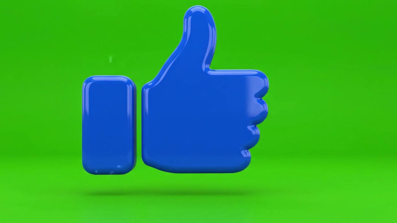 Um Gesto Animado Vibrante de Polegar para Cima Azul em um Fundo Verde Brilhante, Simbolizando Aprovação e Positividade na Comunicação Digital.