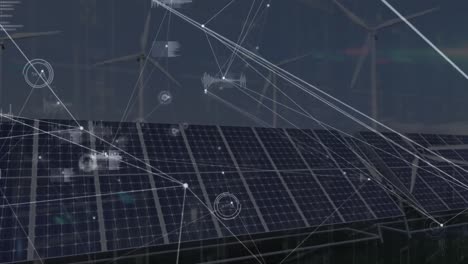 Animation-Des-Netzwerks-Von-Verbindungen-über-Solarpaneele-Im-Hintergrund