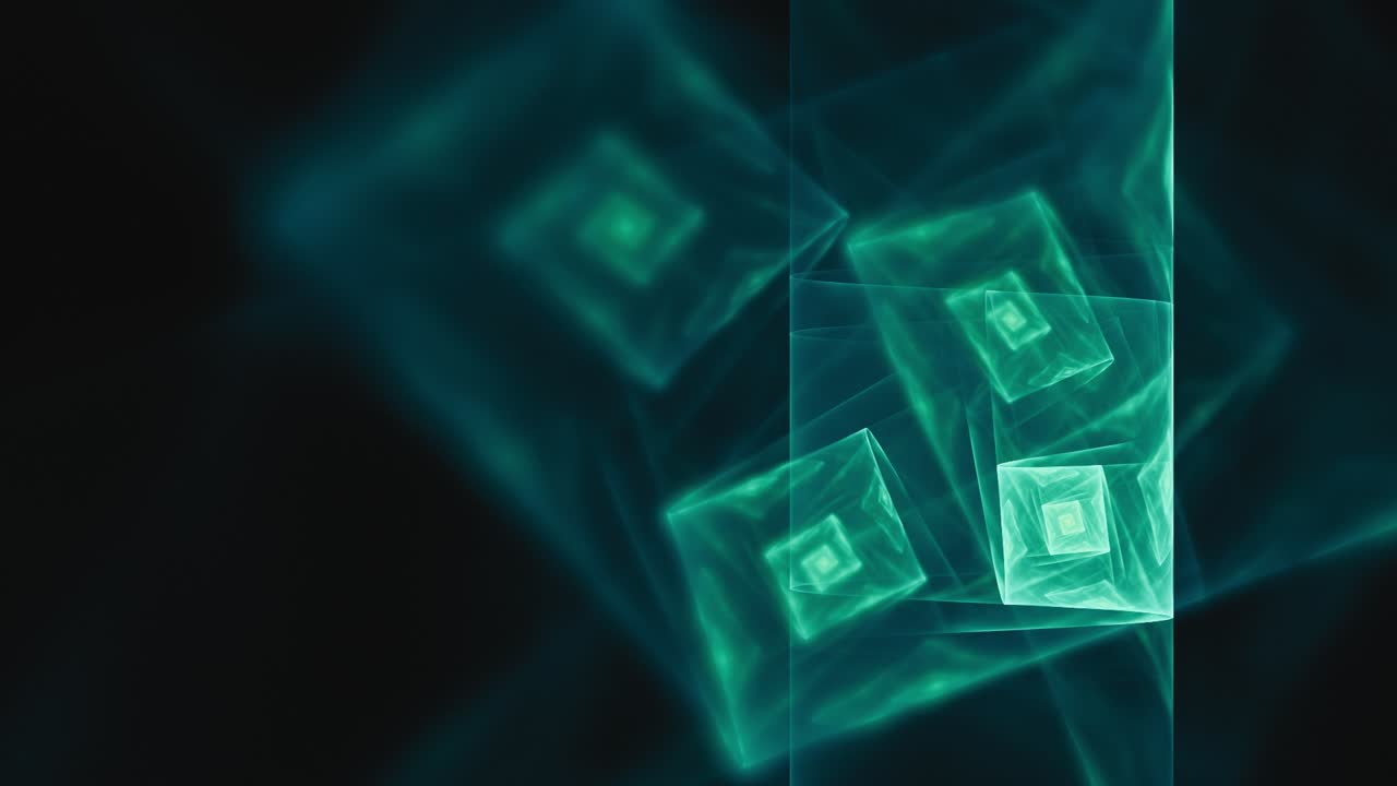 Abstract darker teal green fractal with strange spiraling geometric shapes forming over time