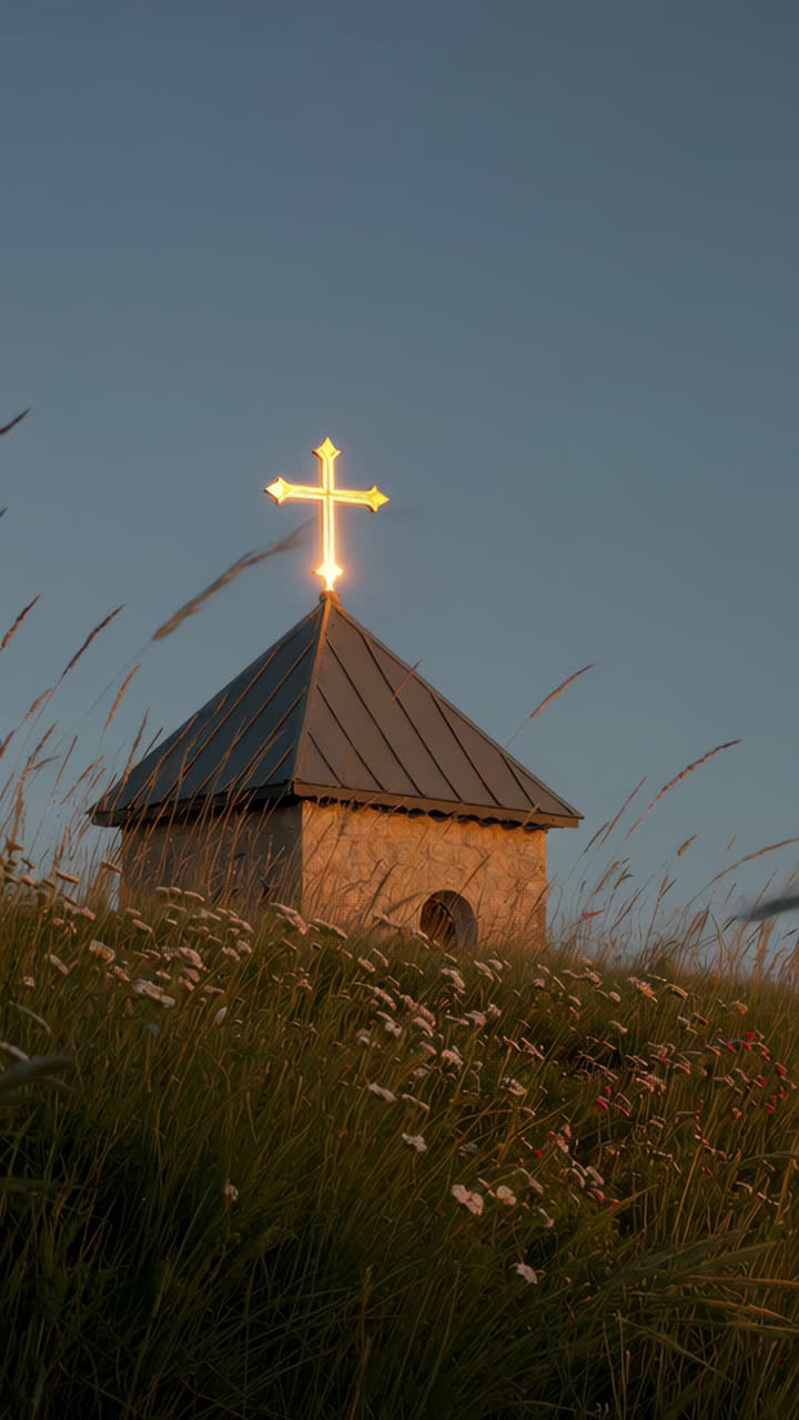 Small Chapel in a Field at Sunrise/Sunset
