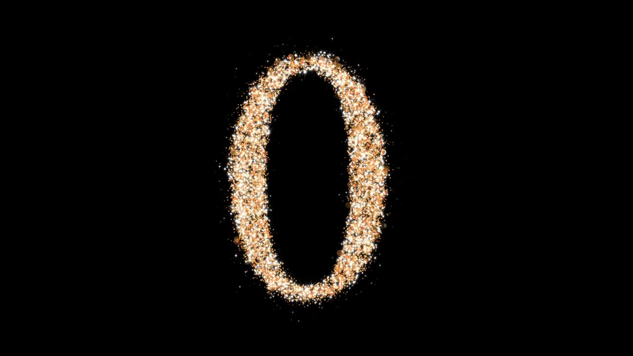 Gold glitter number 0 loop. A figure of sparkling particles. 3d animation