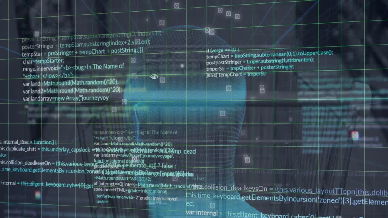 Animasjon av databehandling og roterende hode-modell av menneske over handlevogn