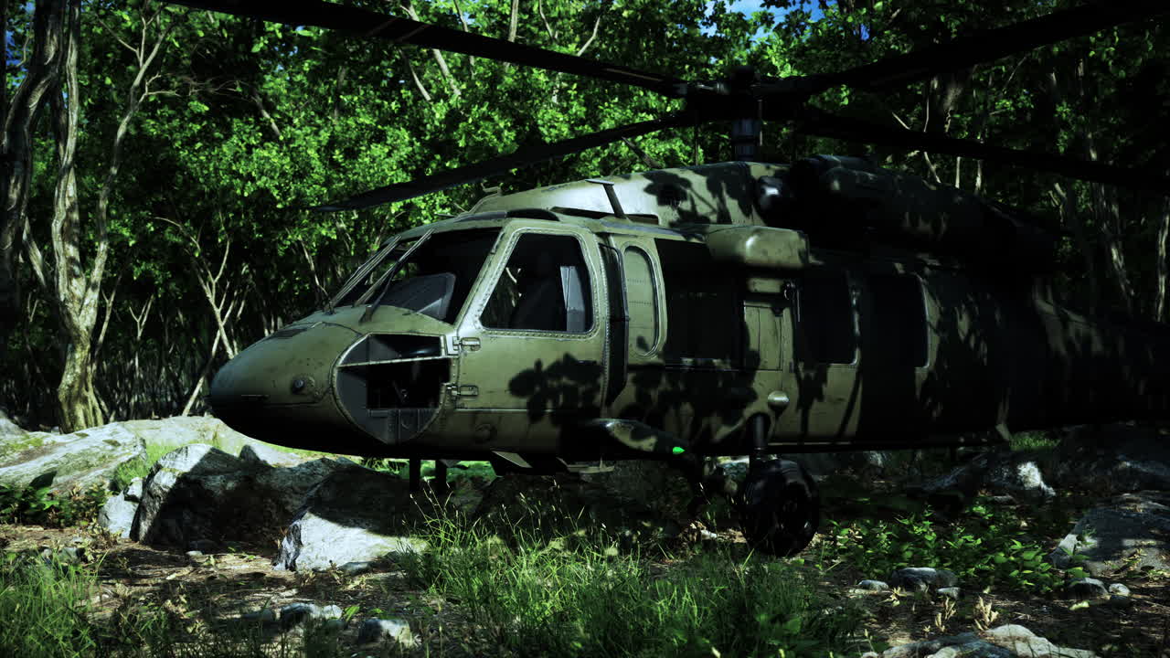 깊은 정글에서 군사 헬리 ⁇ 터