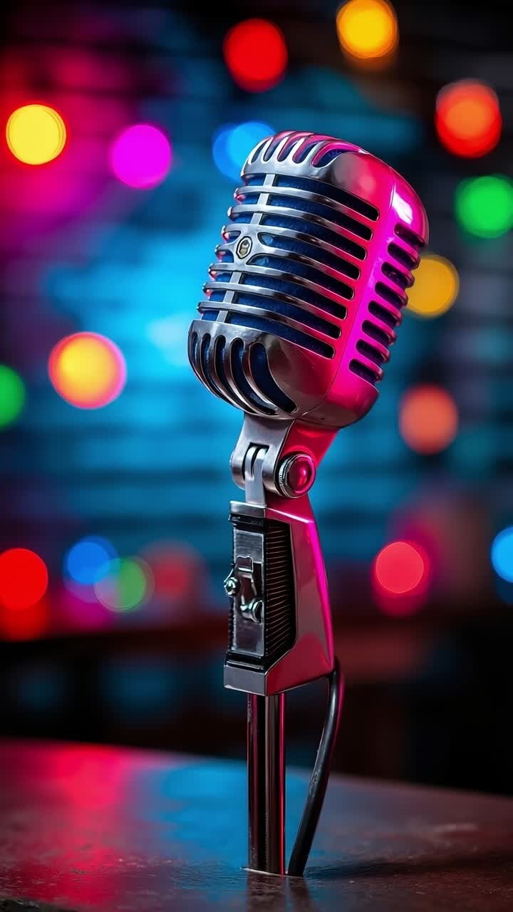 Un microfono seduto sopra un tavolo di legno.