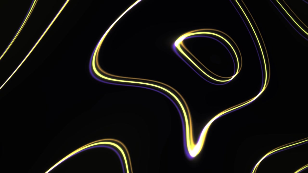 Abstract Glowing Yellow and Purple Wavy Lines Flowing on Black Background