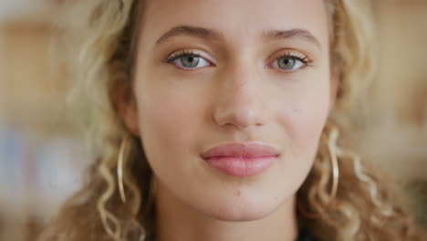 face, blonde curly hair and woman in cafe