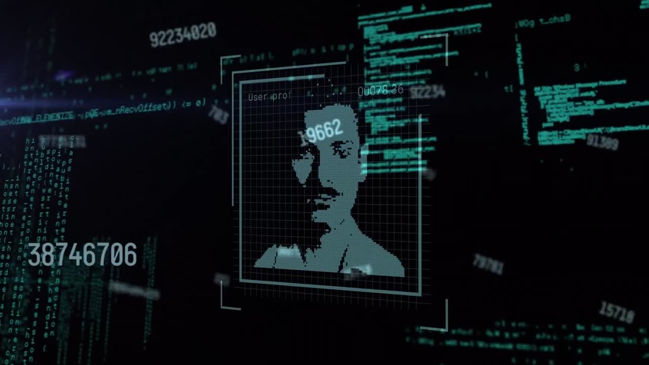 animazione dell'elaborazione dei dati con diverse icone di persone su sfondo nero