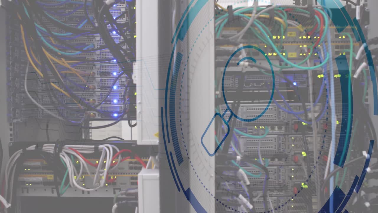 animación de una lupa en círculo a través de sistemas de servidor de datos