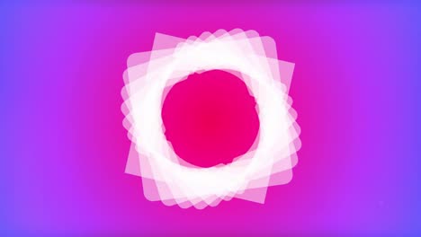 Animation-of-multiple-white-shapes-spinning-on-seamless-loop-on-glowing-pink-to-purple-background