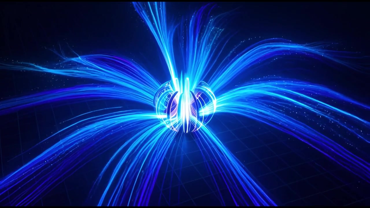 Sfera di energia blu luminosa che irradia raggi di luce dinamici