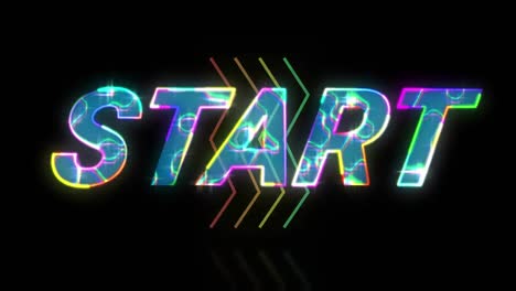 animación del texto de inicio sobre rastros de luz sobre fondo negro