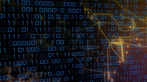 animación de la codificación binaria y el procesamiento de datos digitales a través de conexiones