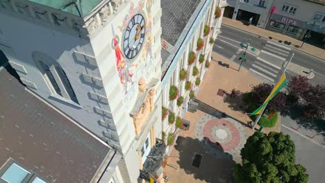 Mistelbach,-Niederösterreich,-Austria---Facade-Of-City-Hall---Aerial-Drone-Shot