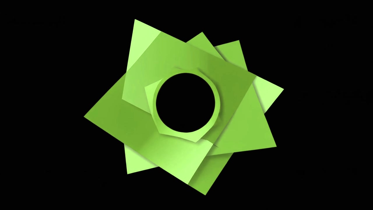 Abstract Green Geometric Shapes Rotating on Black Background