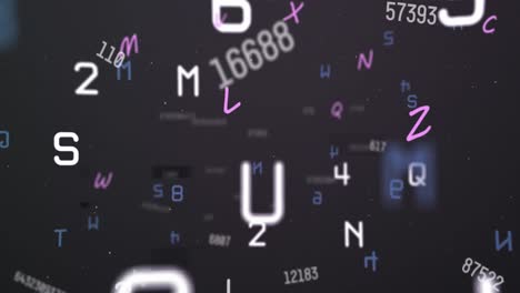 digital animation of multiple numbers and alphabets floating against black background