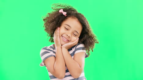Glücklich,-Mädchengesicht-Und-Grüner-Bildschirm-Mit-Lächeln