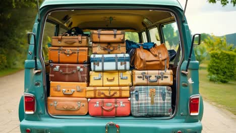 a van filled with lots of suitcases sitting in the back of it