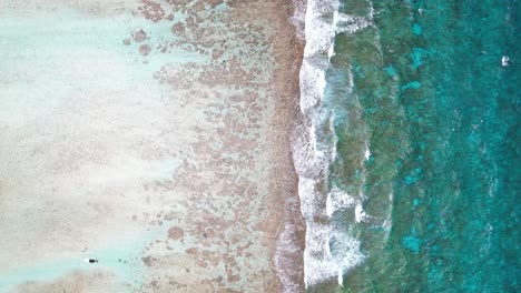 Luftaufnahme-Der-Korallenbarriere-Los-Roques,-Blaues-Meer-Trifft-Auf-Sandstrand