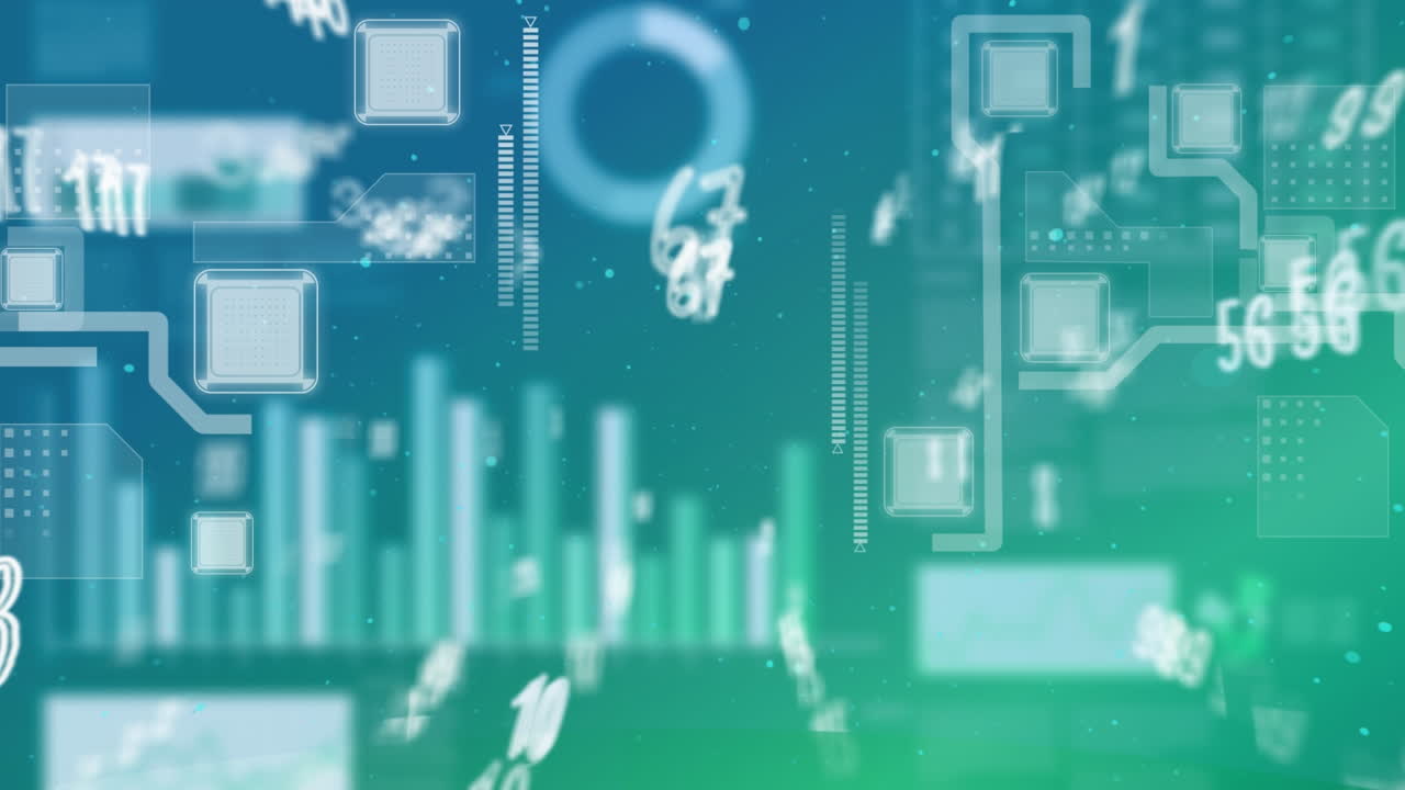 Animation of data processing over blue background