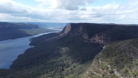 Aerial-Panoramic-Footage-of-mountains-and-canyon-river