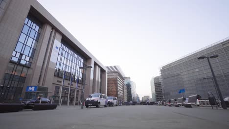 Wide-skyline-view-of-the-European-Union-headquarters-in-Brussels,-Belgium