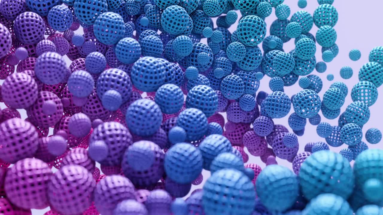 3D animation of flying rotating multicolor balls. Motion design. Abstract 4K animation